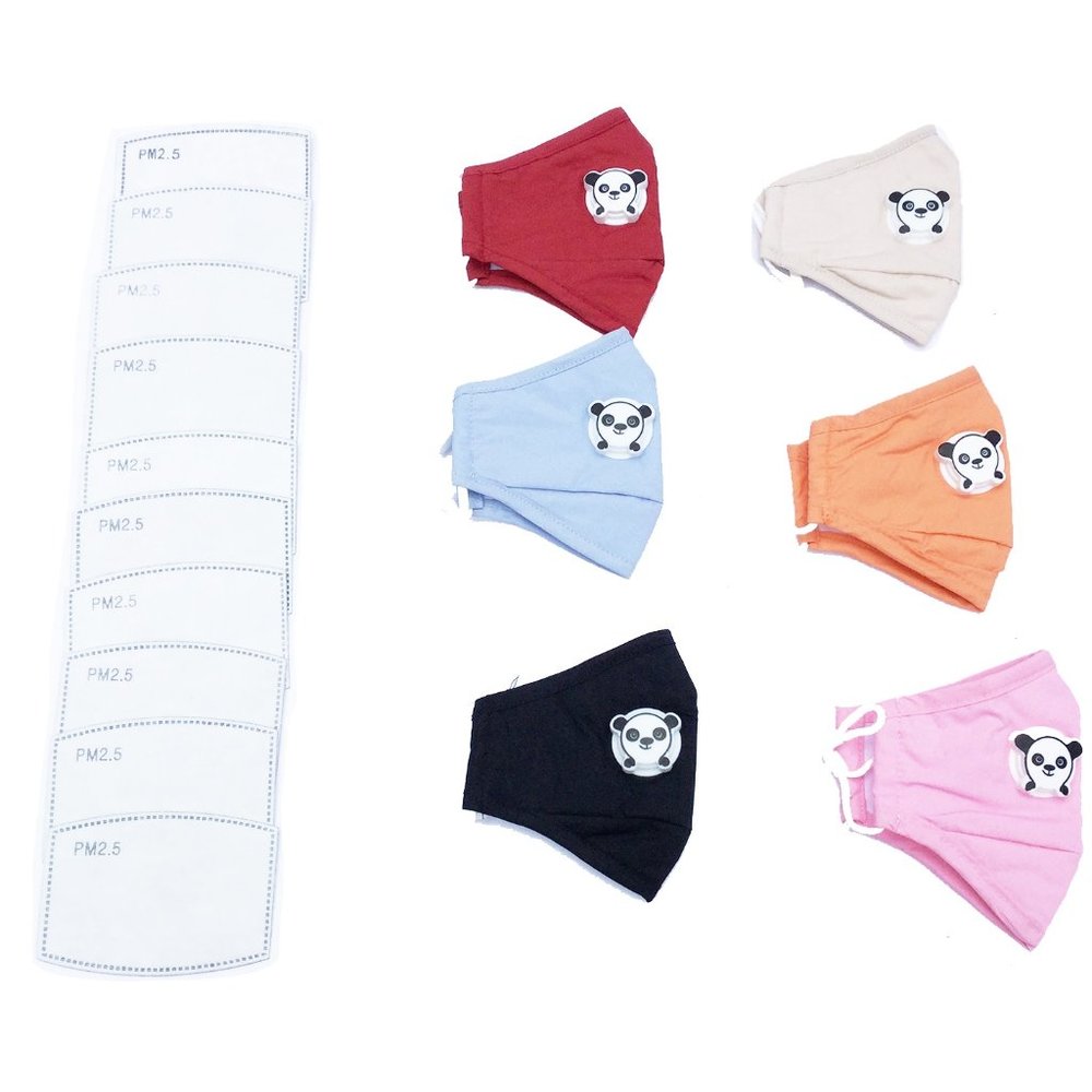 6 Pack Child Face Masks Red Grey Blue Orange Black Pink 10pc Filters